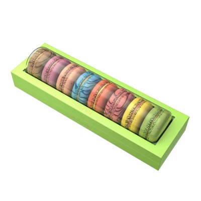 Embalagem personalizada caixa de papel papelão Macron bolo padaria nozes doces caixa de chocolate com janela transparente de PVC